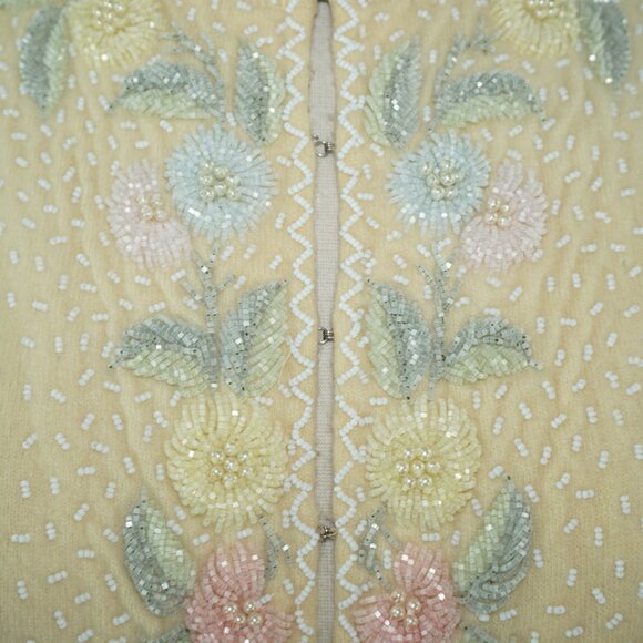 Vintage 40s Lambswool Angora Hand Beaded Cardigan Sweater - Picture 3 of 9